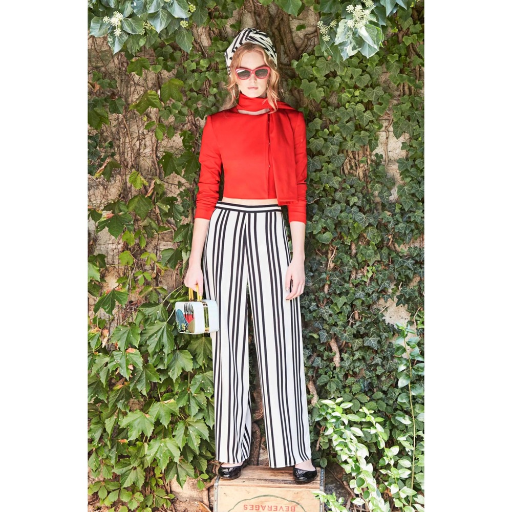 Alice Olivia Wide Leg Striped Pants Womens 2‎ Black White Palazzo Boho Chiffon